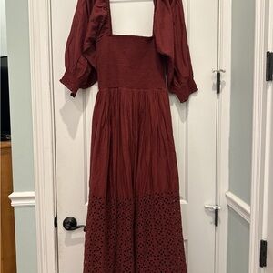 Free People Maroon Long Sleeve Dress